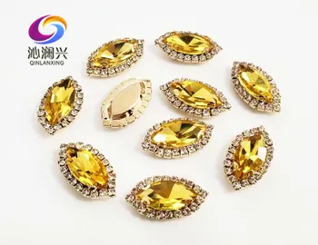Aur partea de jos galben Auriu clasa de Top de Sticlă Cristal catarama, forma ochilor coase pe pietre cu gauri,Diy/accesorii bijuterii