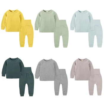 2021 Toamna Baieti Pijamale Seturi de Pijama din Bumbac Pur de Culoare tricou+pantaloni 2 buc Bebes Îmbrăcăminte pentru Copii Costum uzura Acasă
