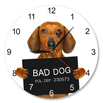 Amuzant Teckel MugShot Acrilice Ceas De Perete Personalizat Nume De Câine De Perete Moderne Urmăriți Penal Catelus De Poliție Câine Rău Închisoare Pet Shop Decor