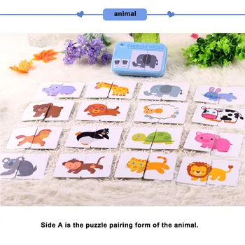 Copiii Montessori Puzzle din Lemn Jucarii Animale Graficul de Potrivire Carte de Joc mai Devreme Materiale Educaționale față-verso Puzzle Jucărie Pentru Copii