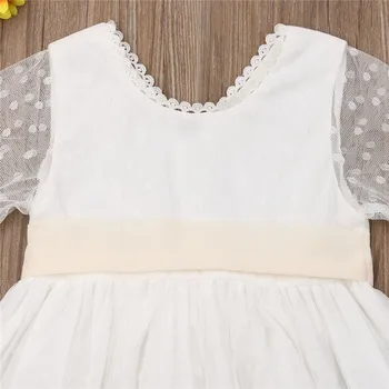 Fete Printesa De Onoare Flare Sleeve Polka Dots Print Dress Copil Copil Copil Petrecere Dantela Cu Maneci Lungi Botez Eșarfe, Rochii