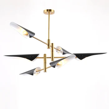 Nordic minimalist modern, living, sala de mese, lămpi atmosferice metal oblic gura industriale vânt aeronave art candelabru