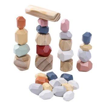 Stivuire Jucării Colorate, Pietre De Construcție Din Lemn Puzzle Bloc De Educație Timpurie Instrumente De Decorare