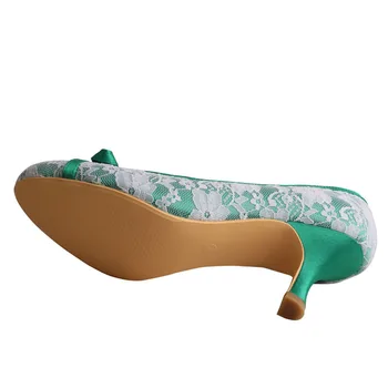 Pantofi verzi pentru Femei Tocuri Dantelă și Satin Deget de la picior Închis Balul Curții Pompe pentru Nunta