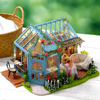 DIY Casă de Păpuși din Lemn, Case de papusi in Miniatura, Mobilier casă de Păpuși Kit-ul cu LED-uri de Jucarii pentru copii de Craciun Cadou de Ziua A068