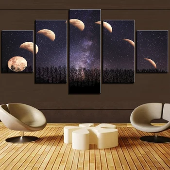 5 Bucati Noapte Cu Luna Eclipsa De Luna Postere Cu Imagini De Fundal De Artă Mobilier Decor Panza De Imagine Cerul Înstelat De Îmbunătățire Acasă Pictura