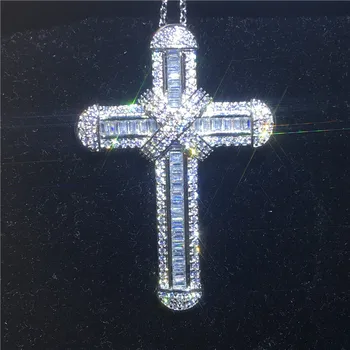 Vecalon Isus Lung pandantiv Cruce argint 925 Piatra Cz de Lux crucea Pandantiv colier pentru Femei, Bărbați Bijuterii de Nunta Petrecere