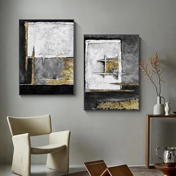 Modern, Abstract, Negru și Auriu de Perete de Arta Canvas Tablou Retro Stil Industrial Poza Perete pentru Living, Dormitor Decor Acasă