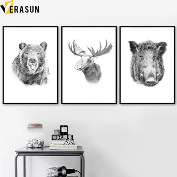 Cerb, Urs, Mistreț Zebra Câine Lup Animale Arta De Perete Panza Pictura Nordică Postere Si Printuri Poze De Perete Pentru Living Decorul Camerei