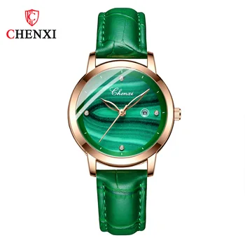 Doamna din piele, verde impermeabil ceas de moda mici malachit student watchWomen Casual Ceas Curea din Piele Simple Cuarț Wa