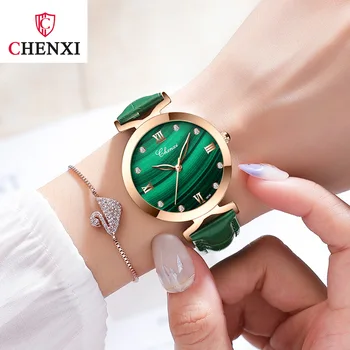 Doamna din piele, verde impermeabil ceas de moda mici malachit student watchWomen Casual Ceas Curea din Piele Simple Cuarț Wa