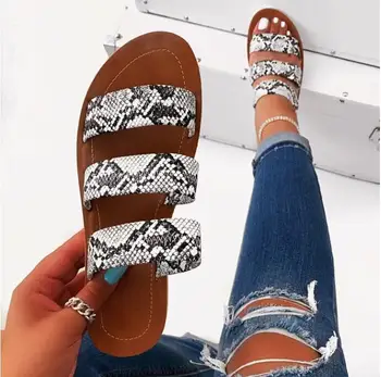 Noi de Vara Femei Sandale Designeri Deschis Deget de la picior Toc Plat Sandale Slip pe Leopard Sandalias Mujer Dimensiune 37-42 2020 Nou