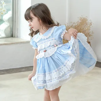 Tutu pentru Fete Dress Curtea spaniolă Stil Costum Copil Dantela din Bumbac Puf Maneca Printesa Rochie de Bal pentru Copil