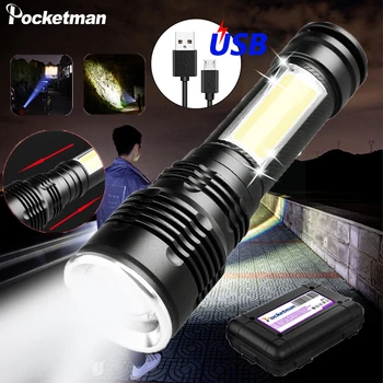 Super-Puternic Tactice Zoom Lanterna COB+ LED Lanterna cu Curea de Mână USB Reîncărcabilă Lanterna cu Built-in Baterie 18650