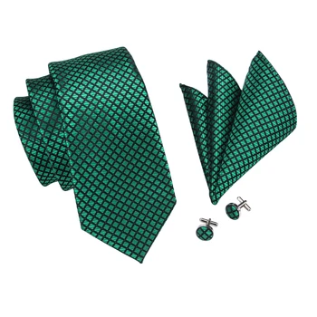 SN-1608 Hi-Tie Noua Carouri și o Cravată Verde Batista Butoni Set Fashion Mens de Înaltă Calitate de Mătase, Jacquard Gravatas Mens Corbatas