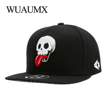Wuaumx Snapback Capace Bărbați Femei Broderie Craniu Limba Șapcă De Baseball Hip Hop Casquette Chapeau Os Masculino Gorro Fixați Înapoi Pălăria