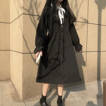 Femei rochie Mozaic Arc Nod Kawaii Stil Japonez All-meci Rochii a-line Casual cu Maneci Lungi pentru Femei de Îmbrăcăminte de Moda Rochie de