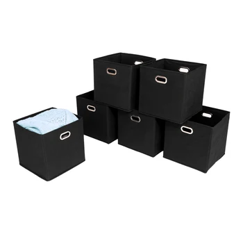Tesatura Pânză Compartimente de Depozitare,Pliabil de Stocare Cuburi de Organizator Coșuri cu două Mânere pentru Acasă Depozitare pentru Dormitor,Set de 6(Negru)