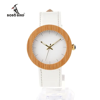 BOBO PASĂRE V-J27 Doamnelor BambooWristwatch Clasic Cadran Alb Aur din Oțel Inoxidabil Caz Înapoi Ceasuri de Femei de Moda Ceas