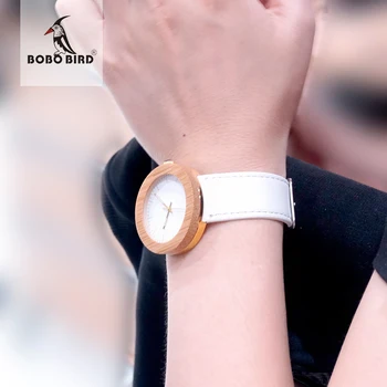 BOBO PASĂRE V-J27 Doamnelor BambooWristwatch Clasic Cadran Alb Aur din Oțel Inoxidabil Caz Înapoi Ceasuri de Femei de Moda Ceas