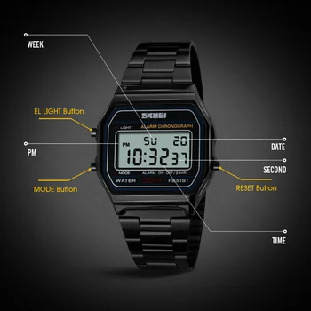 SKMEI LED Digital Femei Bărbați Ceasuri din Oțel Inoxidabil Viața Impermeabil 12/24 Ore Ceas Chrono Alarm Masculin Electronice reloj hombre