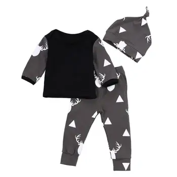 Fierbinte de Vânzare de Moda Baieti Conjunto infantil Nou-născut Fată Băiat Haine Cerb Topuri tricou+Pantaloni Jambiere 3pcs Set Haine