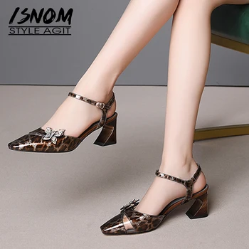 ISNOM Leopard din Piele Sandale de Vara Femei Sandale cu Toc Femeie 2019 Ciudat Stil de Pantofi de sex Feminin Pvc Transparent Cristal Pantofi