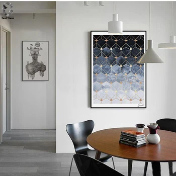 Nordic Albastru Hexagoane Diamante Art Postere si Printuri de Arta de Perete Panza Pictura Imaginile Pentru Camera de zi Abstract Decor Acasă