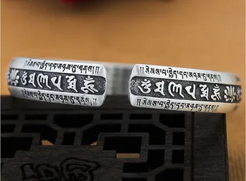 999 Argint Tibetan Cuff Brățară de Argint Tibetan Șase Cuvinte Brățară Budist OM Mantra Inima Sutra Manșetă Brățară Brățară Norocos