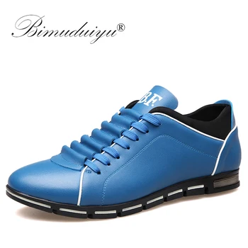 BIMUDUIYU Primavara Barbati Pantofi Casual Moda Stil Britanic Dantelă Sus Încălțăminte Confortabile Pantofi pentru Bărbați Adidași din Piele Microfibra