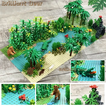 Creative DIY Tropicale Blocuri cu Animale Iarba Stil Placa de Baza Oraș MOC Plante Accesorii Cărămizi Copii Puzzle Jucării