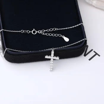 Moda Convingeri Religioase Pandantiv Cruce Plin Zircon Spumante Decorative Real 925 Lanț de Argint Colier pentru Femei