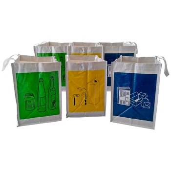 Pachet 3 sau 6 pungi de transport afară de reciclare pentru hârtie, sticlă și plastic interior și exterior