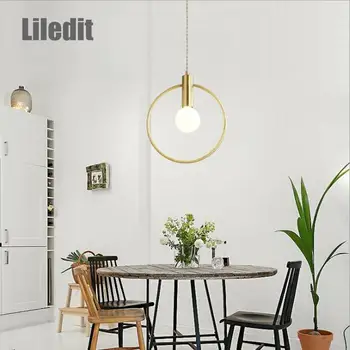 LED-uri moderne de metal agățat lampRing Fier Pandantiv Rotund Lumina decor acasă idee pandantiv lumina camera de zi droplight simplu minimalism