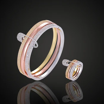Lanruisha brand de lux bijuterii micro deschide setare brățară&inelul 3 de Culoare placat cu ac de siguranță a introduce Brățară moda moda bijuterii