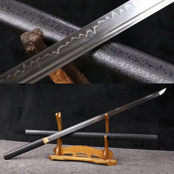 Mână-Forjare T10 Steel Lut Temperat Lama Full Tang Samurai Cutit drept Ninja Japonez Cosplay Real Katana Sabie Foarte Ascuțită