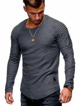 Moda T shirt Men Pure design de culoare de benzi ruffle sleeve Tee Camasa Slim Maneca Scurta Tricou O-Gât Topuri Marca T-shirt pentru Bărbați