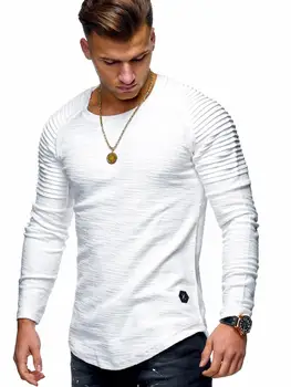 Moda T shirt Men Pure design de culoare de benzi ruffle sleeve Tee Camasa Slim Maneca Scurta Tricou O-Gât Topuri Marca T-shirt pentru Bărbați