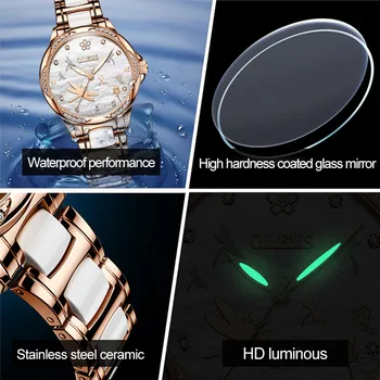 Automate mecanice femeie ceas cu diamante Naturale mama-de-perla libelula otel Inoxidabil cadran ceramic rezistent la apa OLEVS6610