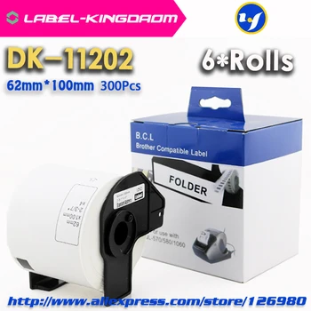 6 Role Generic DK-11202 Eticheta 62mm*100mm Compatibil pentru Brother Imprimantă de Etichete Toate Vin Cu Suport de Plastic 300Pcs/Rola