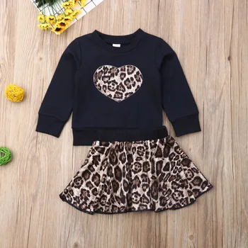 2 buc Copilul mic Copil Fata de Toamna Iarna Haine Set Tricou Maneca Lunga Topuri Leopard Fusta Mini Costume de Haine Set