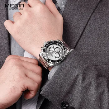 MEGIR Rochie Bărbați Cuarț Ceasuri de Moda Fierbinte din Oțel Inoxidabil Analog Cronograf Ceas pentru Om Lumiinous Mâinile 2064G-1N7