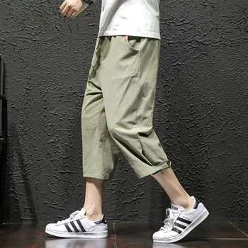4XL 5XL Plus Dimensiune Pantaloni Lenjerie de Vițel-Lungime Talie Elastic de Picior Pantaloni Casual Antrenament Streetwear Harem Pantaloni Trunchiate XXXXXL