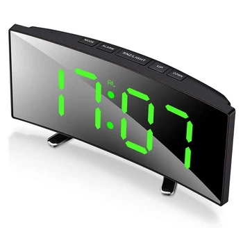 Ceas Digital de Alarmă, de 7 Inch Curbat Estompat LED Ceas Digital pentru Copii Dormitor, Verde Număr Mare de Ceas, Ușor Sma
