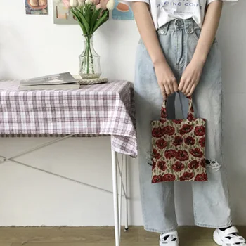 Stil Retro de Epocă Panza Geantă de Mână de Femei de Saci de Umăr Japoneză și coreeană Ins Student Flori Mini Casual Tote Pungi