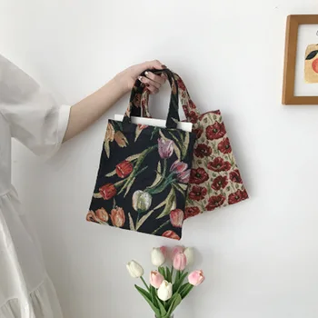 Stil Retro de Epocă Panza Geantă de Mână de Femei de Saci de Umăr Japoneză și coreeană Ins Student Flori Mini Casual Tote Pungi