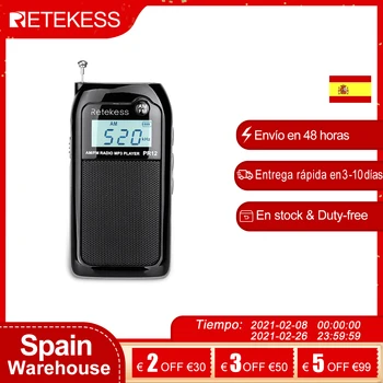 Retekess PR12 Mini-Buzunar Radio FM SUNT Reglaj Digital Receptor Radio 9K/10K MP3 Music Player Baterie Reîncărcabilă Radio Portabil