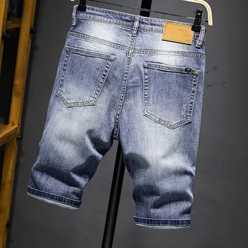 Vară Nouă Bărbați Perforate Blugi pantaloni Scurți pentru Bărbați Europene Și Americane Pantaloni Barbati Pantaloni scurți cu Cinci Blugi Om