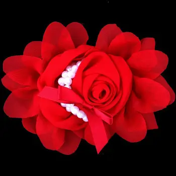 50pcs/lot 14colors Artificiale Carasi Bowknot Sifon Laminate Rozeta de Flori Cu Perle Solidă Tesatura Flori Pentru Copii Benzi