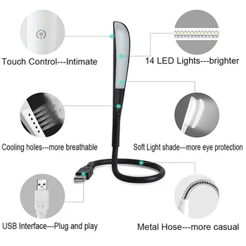 Portabil Mini USB Lampa Atinge Estompat LED Flexibile de îngrijire a Ochilor Lumină de Lectură Reglabil Lampa de Birou pentru Laptop Dormitor Studiu de Iluminat